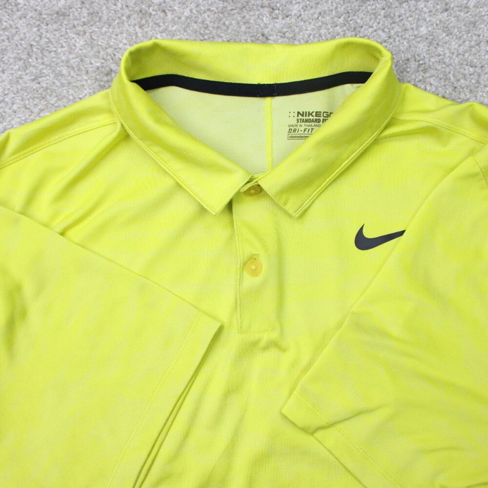 Nike‎ Golf Polo Mens XL Yellow Icon Jacquard Camo Standard Fit Dri-Fit S/S